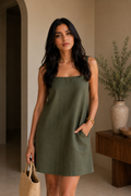 Forest Linen Shift Dress